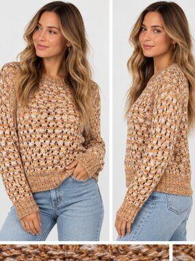 Roxy Seascope Crew Neck Open Knit Marled Sweater Size S NWT